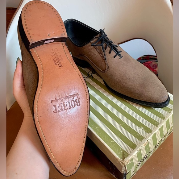 60s DEADSTOCK "Boulet" Taupe Leather Oxfords Dress Shoes - Picture 7 of 8